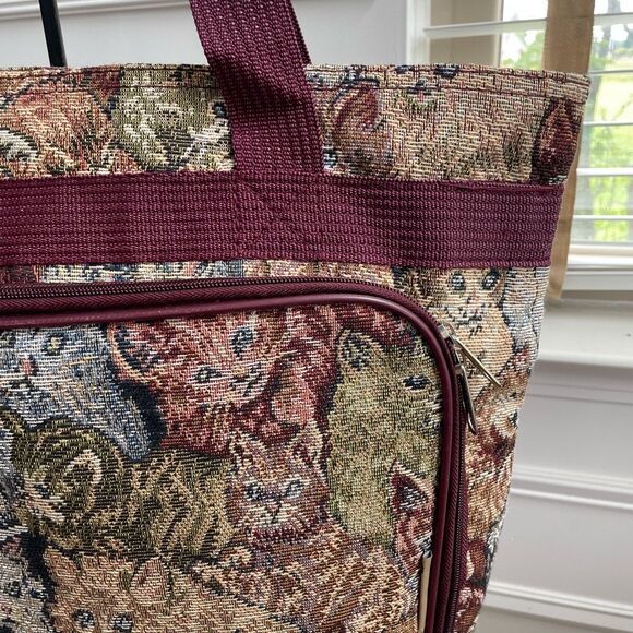 Vintage Bovano Cat Tapestry Shoulder Bag Laptop Fits Tote Purse - Picture 3 of 15